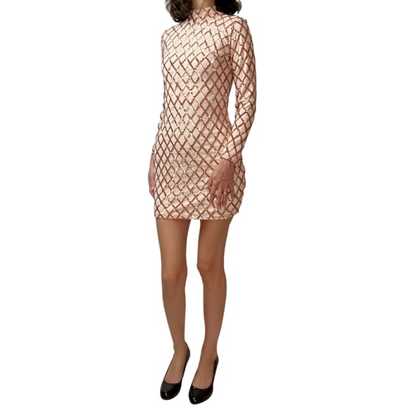 Fashion Nova Beige Diamond Patterned Sequin Bodycon Dress - Picture 8 of 11